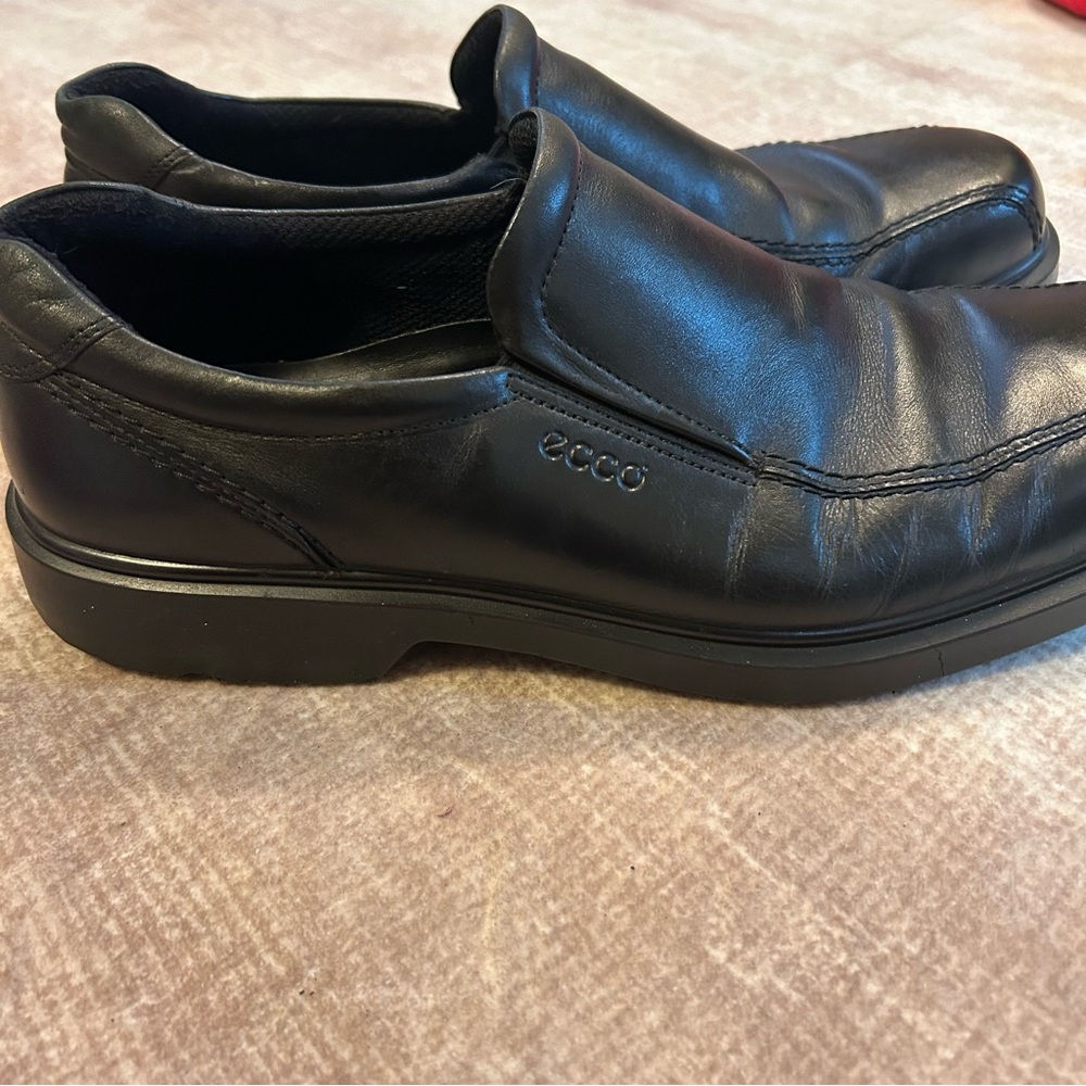 Ecco Black Leather Loafers Slip-On Shoes Sz 46 - Picture 4 of 8